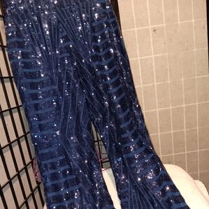 Navy Sequin Striped Pants Size L